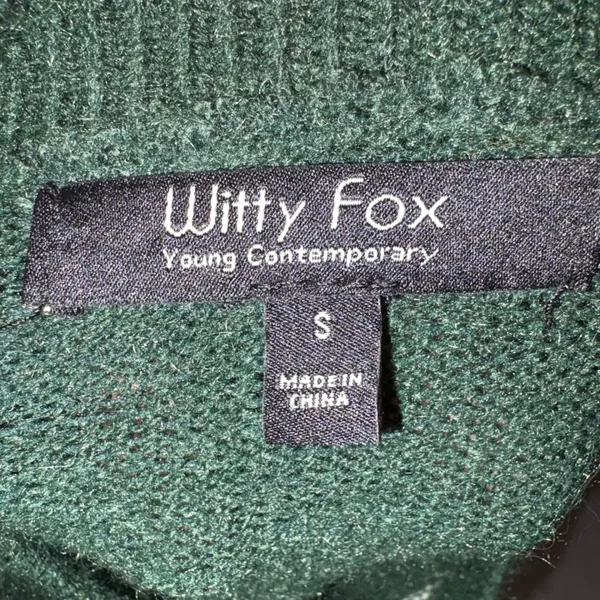 Witty Fox Green Peace Sign Floral Knit Sweater Young Contemporary Size‎ S - Image 3