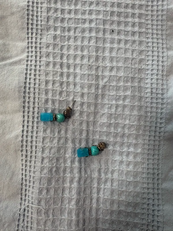 Native made sterling silver earrings Blue - Image 2