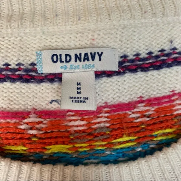 old navy women's medium faire isle knit sweater casual white colorful holiday - Image 4
