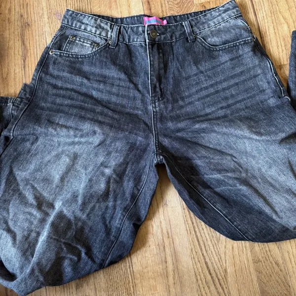 Edikted Wide Leg High Waisted Jeans Faded Black Acid‎ Wash Denim Mens Size M - Image 7