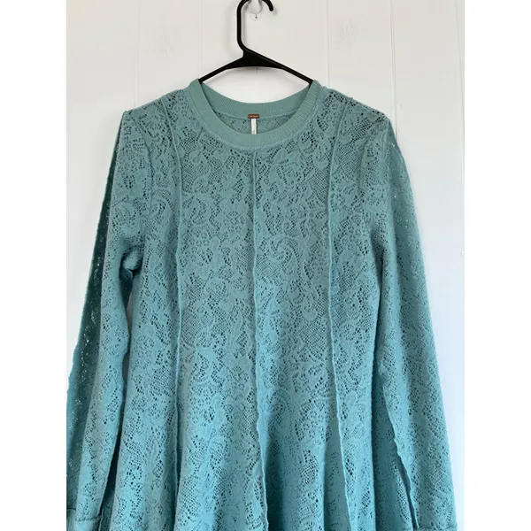 Free People coffee in the morning Lace Long Sleeve Flared Mini‎ Dress Tunic S - Image 2