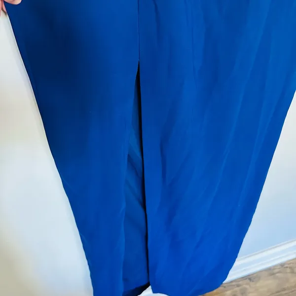 AMANDA UPRICHARD Royal Blue Halter Neckline Fitted Side Slit Gown Size Small - Image 8