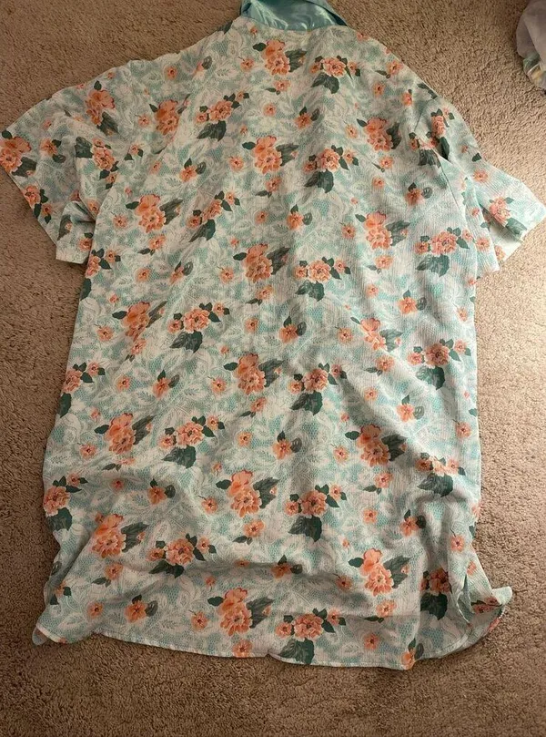 Victoria's Secret Vintage Green Floral Satin Trim Pyjama Nightdress Small - Image 6