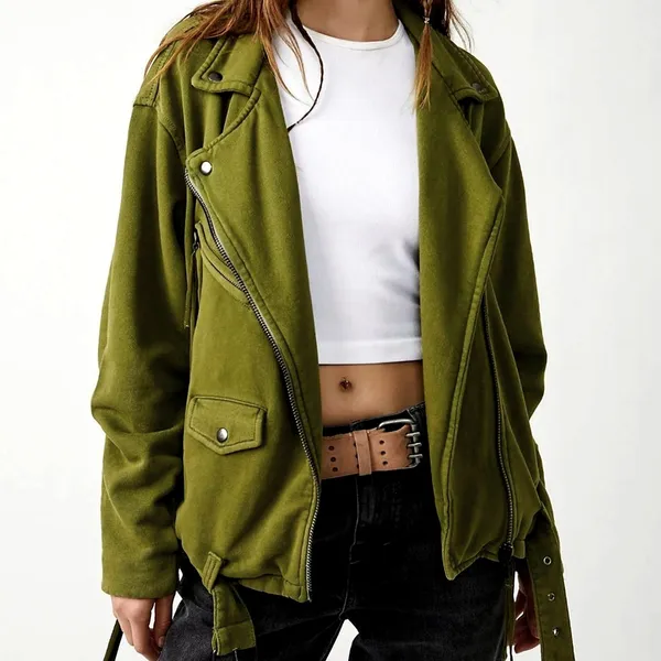 Free People Rebel Knit Oversized Moto Jacket - Green - size XL - Image 3
