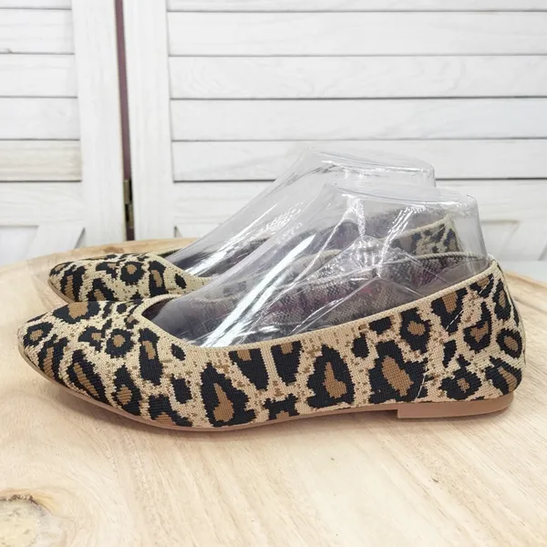 Women's Cleo‎ Leopard Print Knit Casual Pointed Toe Ballet Flats Tan 7 - Image 3