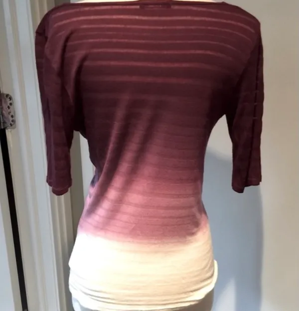 Vintage Y2K T-Party Ombre Cowl Neck Top with Rhinestones-Maroon/Purple Gradient - Image 3