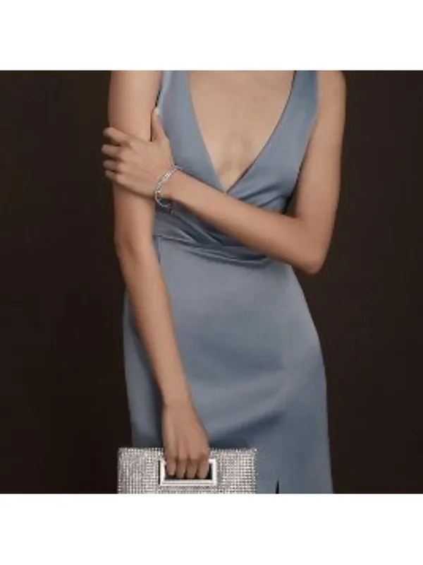Anthropologie Bhldn Dusty Blue Piper V-Neck Side Slit Satin Gown - Image 4