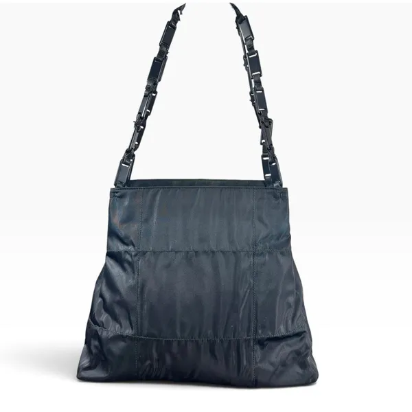 Prada Tessuto Nylon Shoulder Bag Medium Black Leather Strap Italy Logo Hardware - Image 2