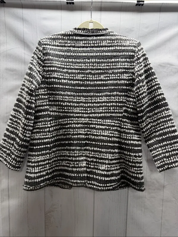 Alice + Olivia Luci Black Gray White Silver Metallic Tweed Jacket Blazer Large - Image 5