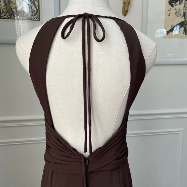 Wtoo Chocolate Brown Formal Gown Bridesmaid Dress Open Back Halter 6 - Image 6