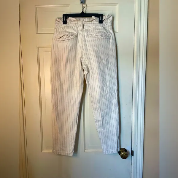 Free People Montella Cream & Brown Pinstripe High Rise Paperbag Jeans 12 - Image 9