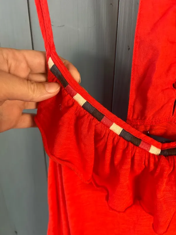 American Eagle Outfitters Bright Red Ruffle-Trim Strappy RacerbackTank | Medium - Image 2