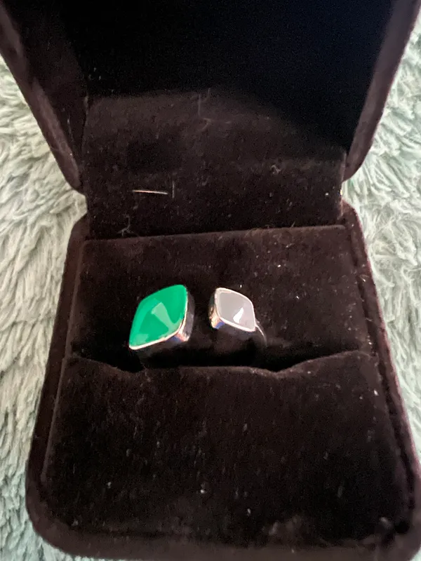 Women’s Stainless Steel Silver Faux Emerald Adjustable Band Size 7-9 - Image 2