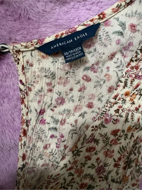 American Eagle Outfitters Cream Floral Sleeveless Wide-Leg Jumpsuit - Image 2