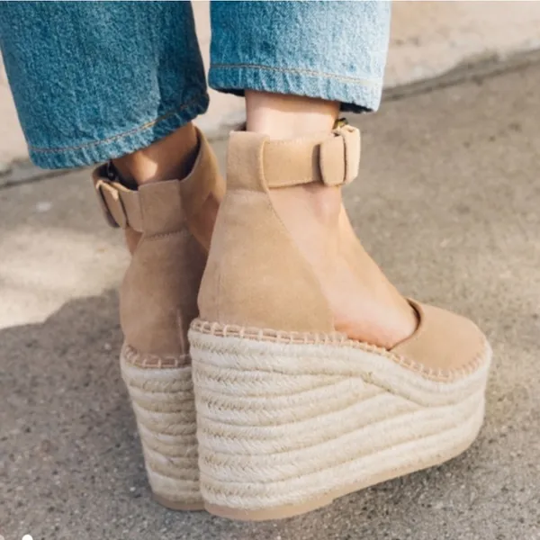 Soludos Positano Espadrille Platform Suede Leather Tan Wedge Sandals - Image 2