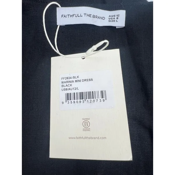 Faithfull The Brand Marinia Linen Mini Dress Black NWT Size‎ Large - Image 7