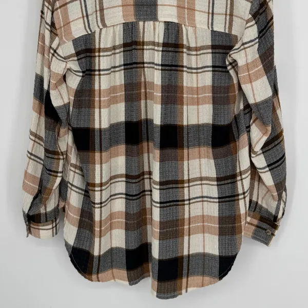 Anthropologie Pilcro Relaxed Long-Sleeve Checkered Shirt Small Brown Plaid Boho Casual Flannel - Image 8