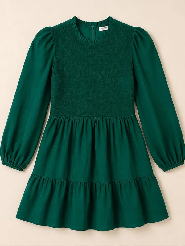 Anna-Kaci Smocked Mini Party Dress Emerald Green Womens Size Large Puff Sleeve - Image 2