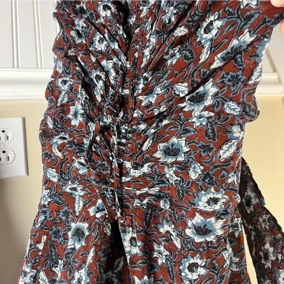 Veronica Beard Silk Floral Ruched Mini Dress Rust Blue‎ Size 0 - Image 5