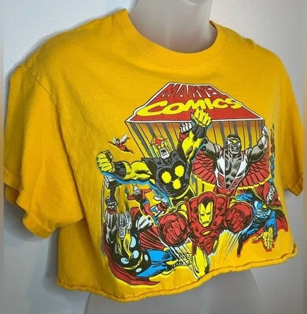 Marvel Women’s Yellow Cropped Graphic Tee Size Medium - Image 3