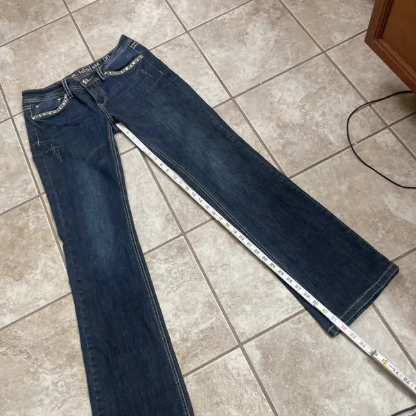 LA Idol USA Womens Embellished Bootcut‎ Jeans Dark Wash Size 9/31 EUC bling boot - Image 6