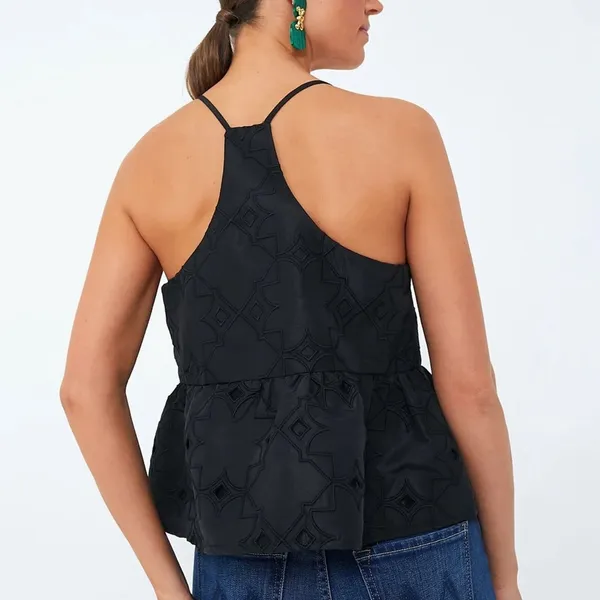Tuckernuck Black Embroidered Eyelet Peplum Cami Racerback Tank Top XL Women - Image 4