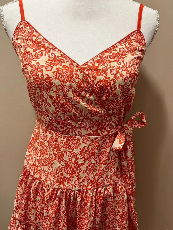 Orange and White Floral Mini Sundress Size Small - Image 2