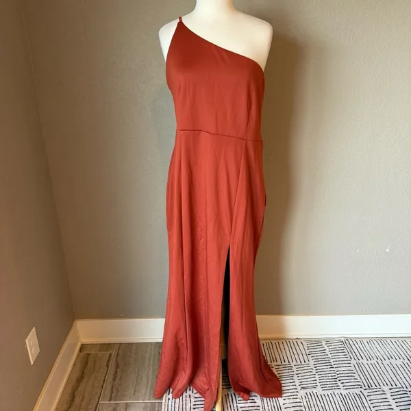 Showpo No One's Fault Rust One Shoulder Maxi Dress 14 NWT - Image 2