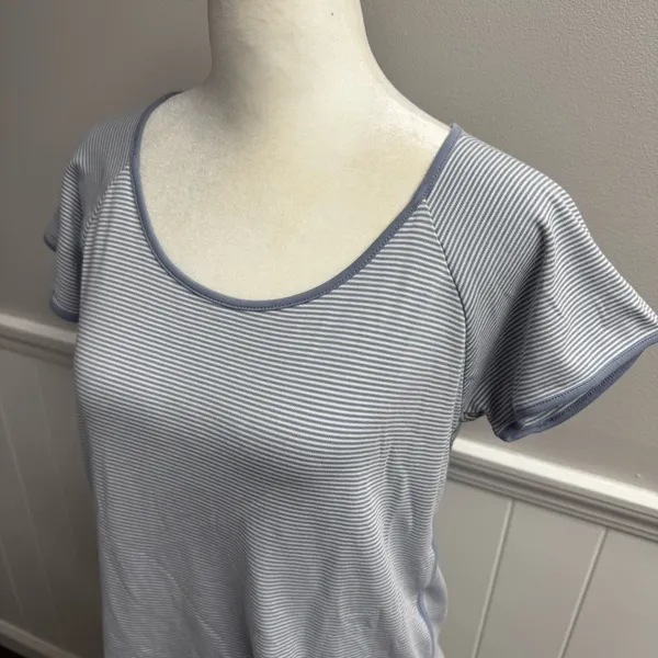 LAKE Pajamas PJ Sleep Top Striped Pima Cotton Short Sleeve Blue White Small - Image 8