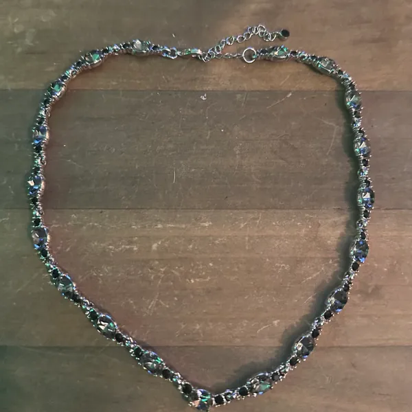 Smokey quartz and black rhinestone necklace Silver - Image 2