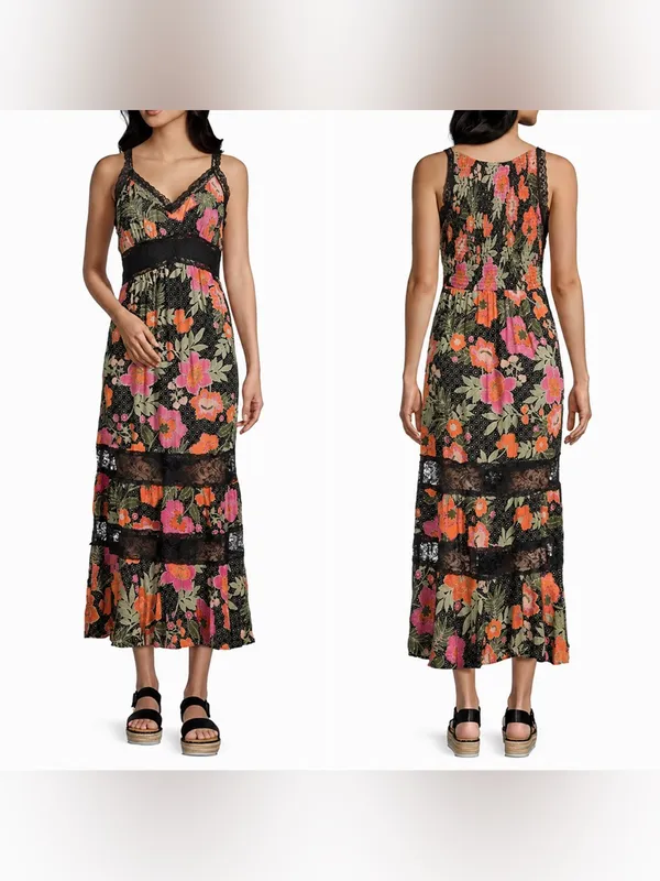 Angie Floral Lace Trim Tiered Midi Dress Size Small NWT Boho - Image 2