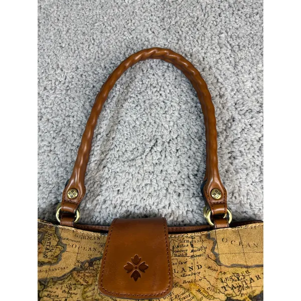 Patricia Nash Vintage Map Print Leather Satchel Handbag Brown Travel Tote - Image 6