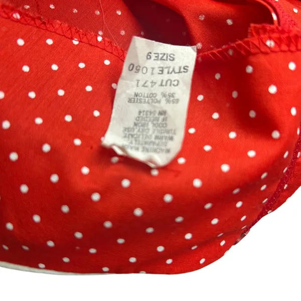S.L. Fashions VTG 80s Polka Dot Puff Sleeve Midi Dress Red Size 9 - Image 4