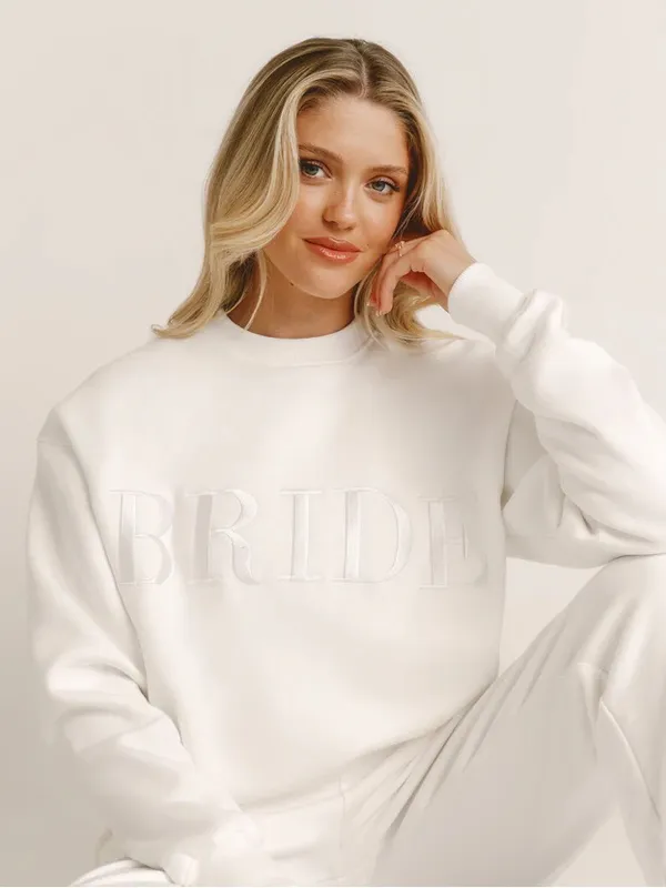Six Stories BRIDE Embroidered White Crewneck Sweatshirt - Image 3