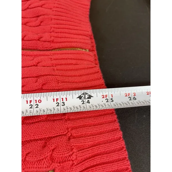 Lauren Ralph Lauren XL Dark Coral Cable Knit Full Zip Sweater Cotton Preppy Logo - Image 7