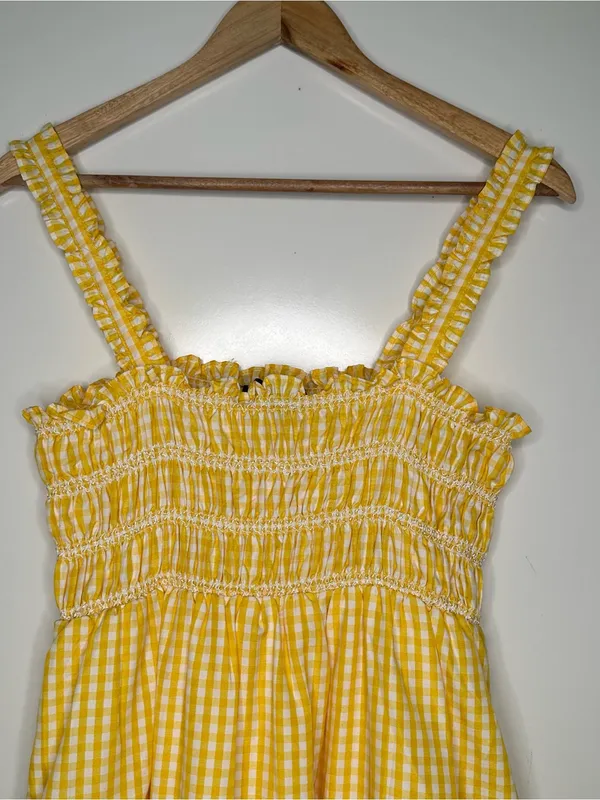 French Connection Yellow Gingham Smocked Midi Dress Size 6 - Image 4