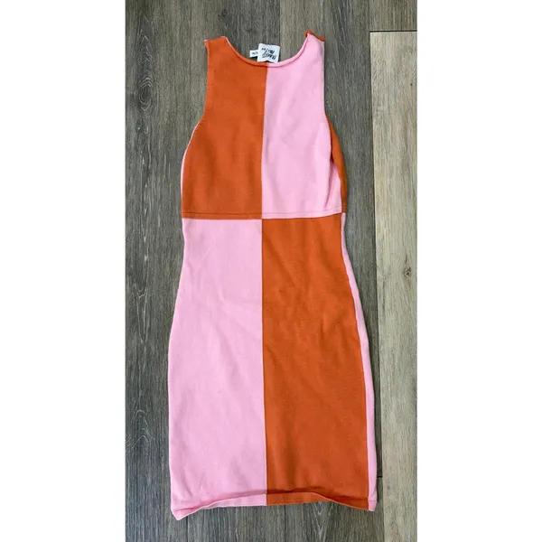 Princess Polly Womens S/M Colorblock Knit Bodycon Mini Dress Pink Orange Y2K - Image 3