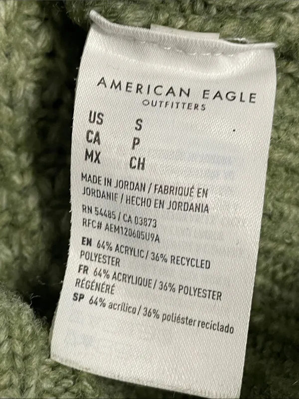 American Eagle Outfitters Olive Green V-Neck Waffle Knit Sweater - Image 5