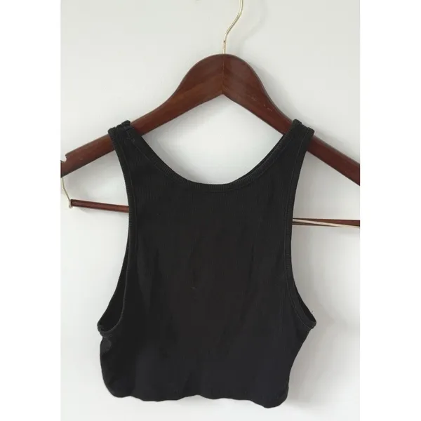 Zara‎ Womans Black Basic Crew Neck Ribbed Knit Crop Tank Top Size Large Staple - Image 2