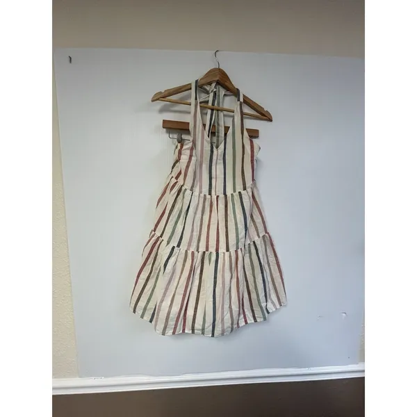 American Eagle Linen Blend Halter Stripe Tiered Multicolor Sleeveless‎ Size M - Image 4
