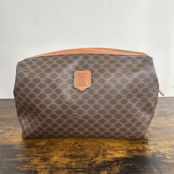 Celine Brown Macadam Toiletry Bag Made In Italy Travel Cosmetic Case Unisex - Image 16