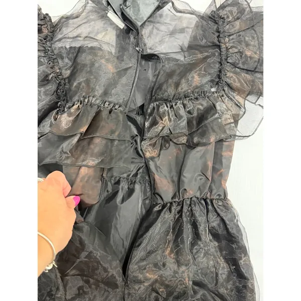 Wednesday Addams Gothic Tiered Maxi Dress Black Sheer Organza Ruffle Gown broken - Image 9