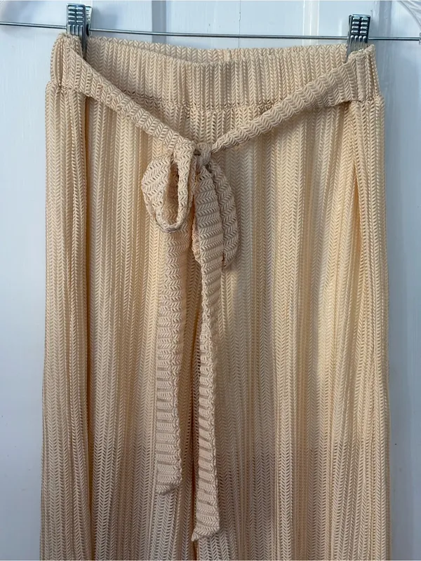 Wide-Leg Knit Palazzo Pants in Cream - Image 2