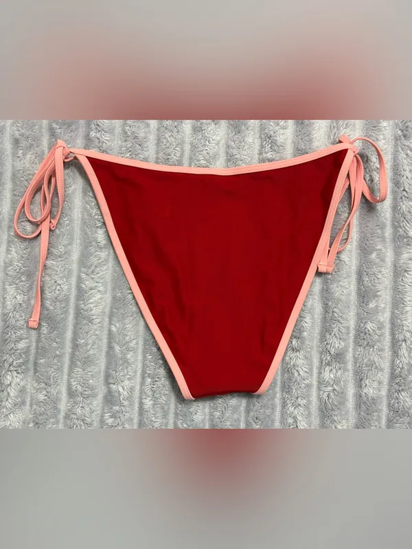 Wild Fable Red Bikini Bottom with Pink Tie-Side Trim — Size S — NWT - Image 3