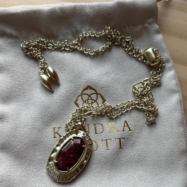 Kendra Scott Gold Necklace with Deep Red Faceted Pendant - Image 2