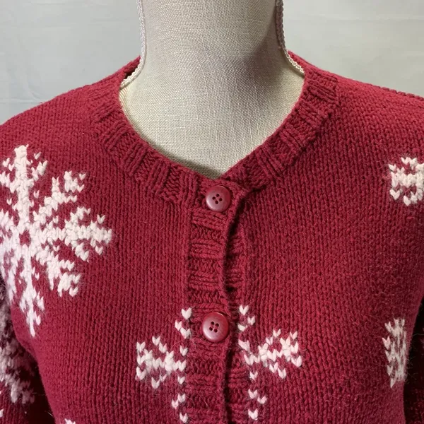 Eddie Bauer Vintage Nordic Red and White Snowflake Cardigan Sweater Size… - Image 3