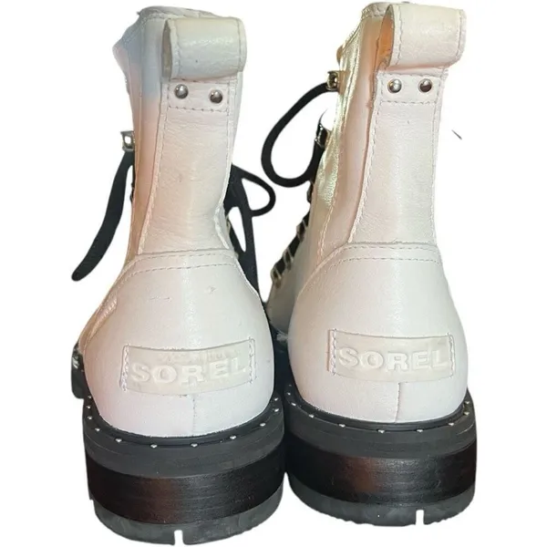 Womens Sorel Lennox White Lace Up STKD Waterproof Leather Combat Boots - Sz 9 - Image 5