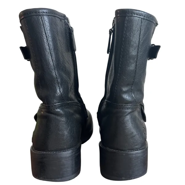 Tory Burch Chrystie Moto Boots Black Leather Buckle Lug Sole 8.5 - Image 5