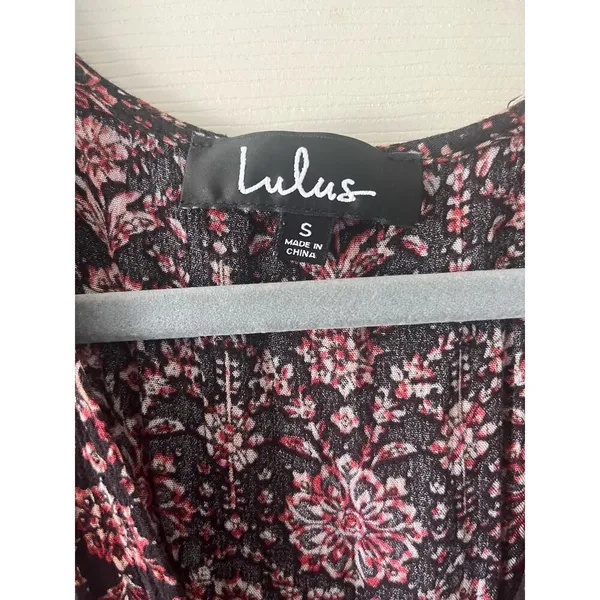 Lulus Evening Blossom Black Floral Print High-Low Wrap Dress - size small EUC - Image 4