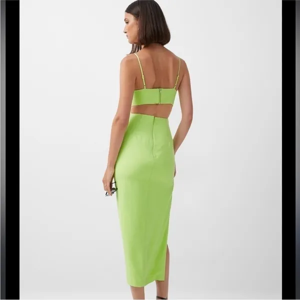 Bardot Cut Out Slit Midi Dress in Lime - Image 2